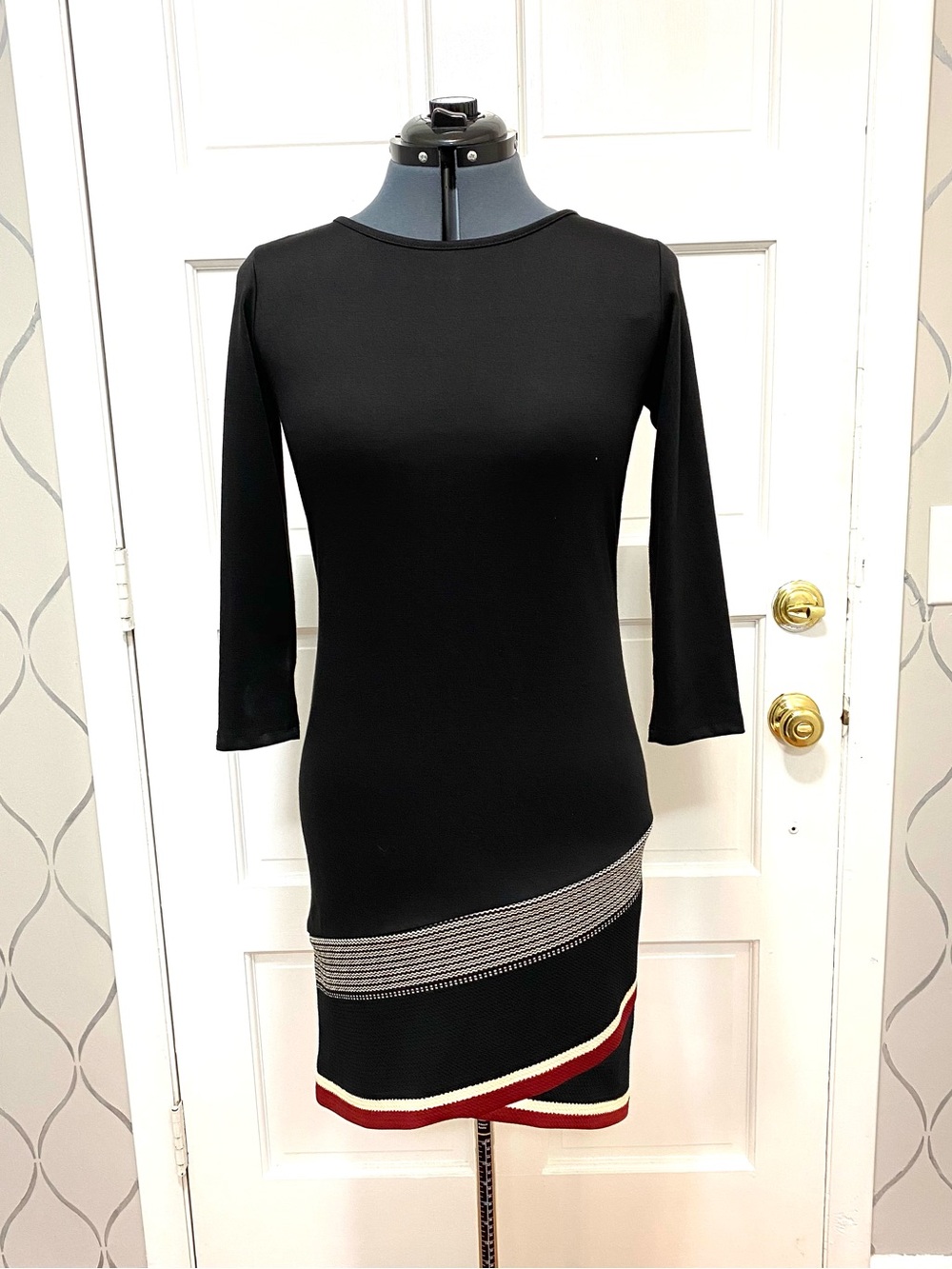 INC International Concepts Black Sweater Dress Striped Hem Bodycon XS #13